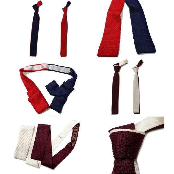 ニット ネクタイ 角 ナロータイ 無地 2WAY リバーシブル ニット 角タイ カジュアル メンズ |  | 01