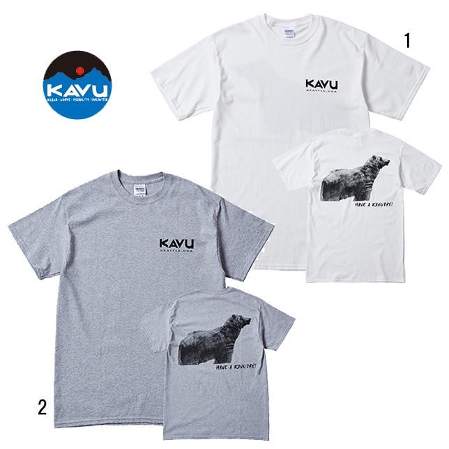 KAVU カブー メンズ ベア 熊 プリント Tシャツ TEE 缶バッチ付き | KAVU