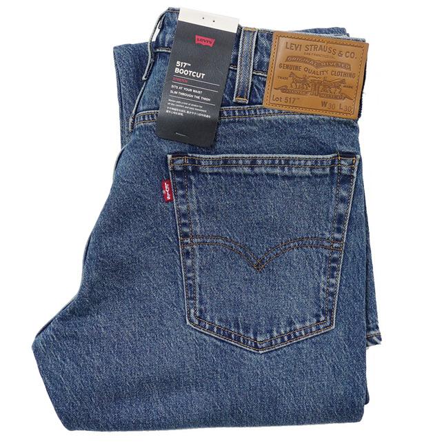 Levi's リーバイス ジーンズ デニム 517 ブーツカット 0254 ミッドダークブルー レザーパッチ BIG E フレアー ストレッチパンツ | Levi's | 01