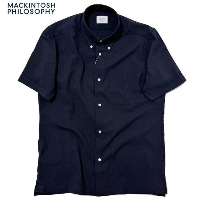 マッキントッシュ フィロソフィー メンズ シャツ 紺 ネイビー トロッター スクエアボタンダウン半袖シャツ 無地 サッカー MACKINTOSH PHILOSOPHY H1M59 | MACKINTOSH PHILOSOPHY