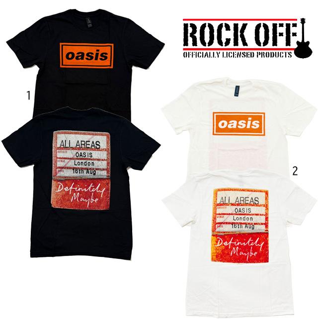 ロックオフ Tシャツ 半袖 オアシス パス 黒 白 ブラック ホワイト ROCK OFF Oasis Definitely Maybe AAA Pass 両面プリントTシャツ バックプリント | 