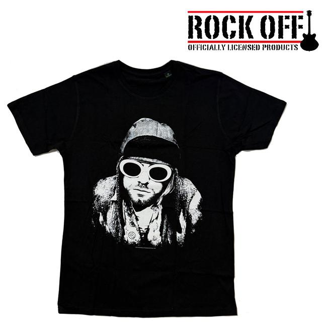 ロックオフ Tシャツ 半袖 ニルヴァーナ カートコバーン 黒 ROCK OFF NIRVANA Kurt Cobain ONE COLOUR ブラック プリントTシャツ | 