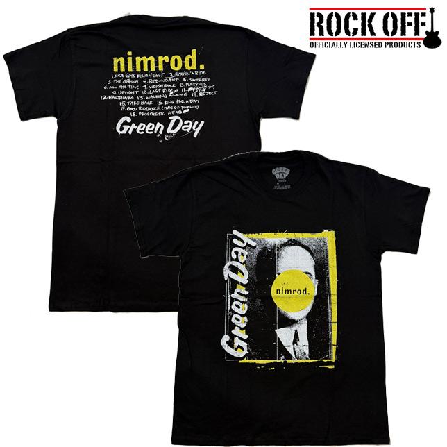 ロックオフ Tシャツ 半袖 グリーンデイ ニムロッド 黒 ROCK OFF GREEN DAY NIMROD TRACKLIST ブラック イエロー 両面プリントTシャツ バックプリント | 
