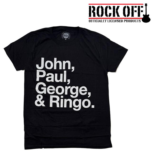 ロックオフ Tシャツ 半袖 ビートルズ 黒 ROCK OFF THE BEATLES JOHN, PAUL, GEORGE & RINGO ブラック ホワイト プリントTシャツ | 