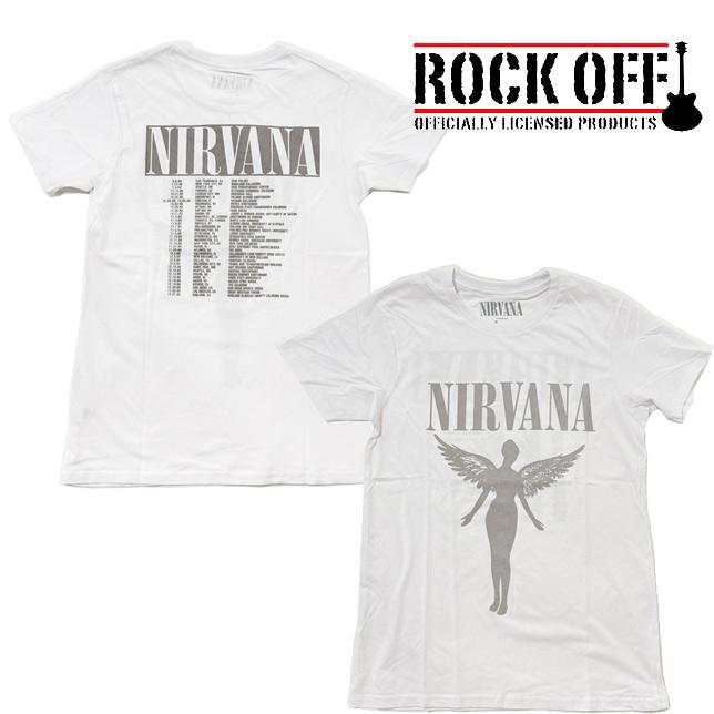 ロックオフ Tシャツ 半袖 ニルヴァーナ ツアー Tシャツ 白 ROCK OFF NIRVANA IN UTERO TOUR ホワイト 両面プリントTシャツ バックプリント | 