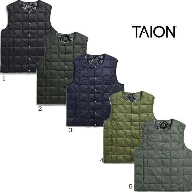 タイオン ダウン ベスト メンズ 体温 ベーシック クルーネックボタン インナーダウンベスト 定番無地 TAION-004 ライトダウンベスト | TAION