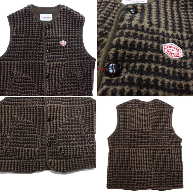 ヴァンソン エ ミレイユ VINCENT ET MIREILLE ボアベスト フリースベスト ボタン メンズ チェック柄 |  | 01