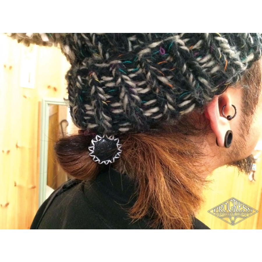 レザーヘアゴム stamp 栃木レザー サドルレザー ヘアアクセサリー