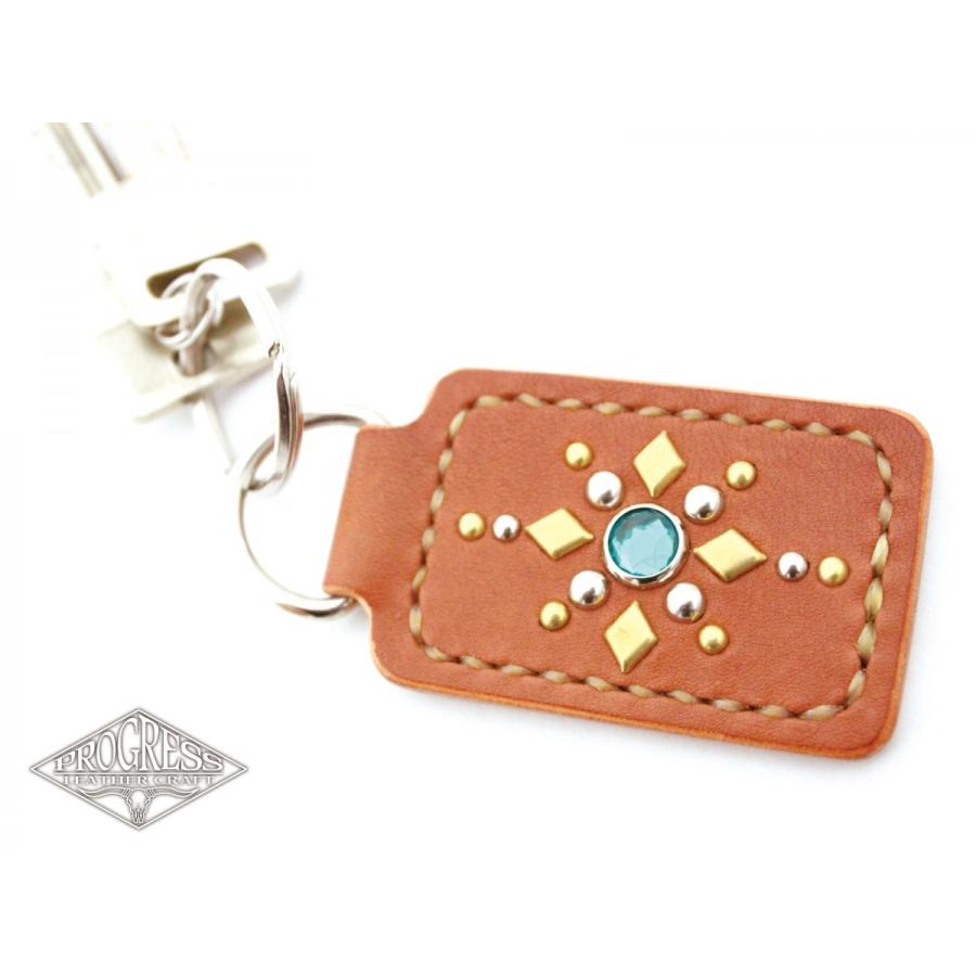 Studs キーホルダー square　栃木レザー サドルレザー ハンドメイド 四角 |  | 02