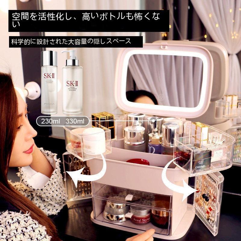 メイクボックス 鏡付き LEDライト付き 持ち運び メイクケース 大容量 化粧箱 化粧ボックス コスメボックス 化粧ポーチ メイクポーチ 化粧品収納 -1 | 