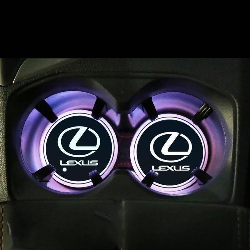 車載RGBイルミネーションコップコースターアクリル製2枚セットトヨタレクサス（LEXUS)ES NX RX IS CT UX汎用内装アクセサリーパーツ | ブランド登録なし | 02