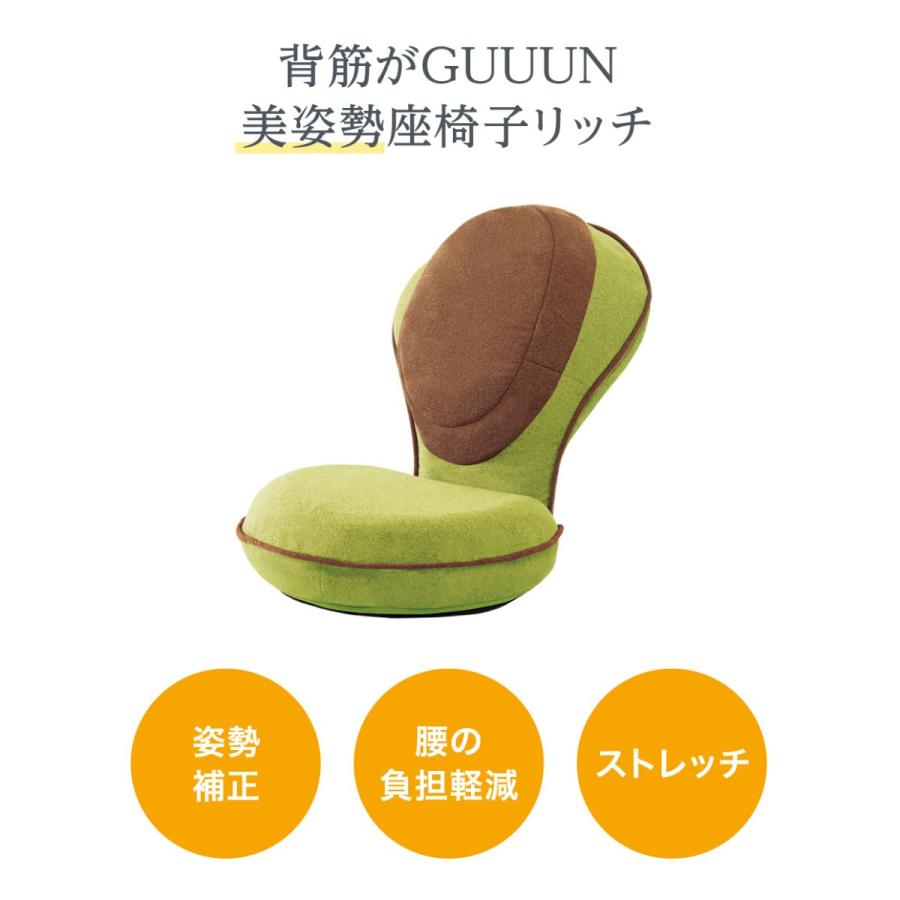 座椅子 腰痛 姿勢 骨盤 美姿勢 テレワーク 在宅勤務 リクライニング 背筋がGUUUN 美姿勢座椅子 RICH グーン リッチ プロイデア ドリーム 正規品の画像