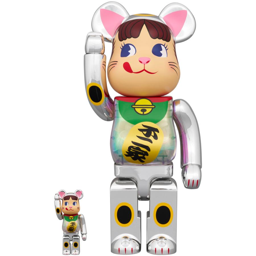 BE@RBRICK 招き猫 ペコちゃん 銀メッキ 蓄光ミルキー入り 100％ & 400％ | MEDICOM TOY