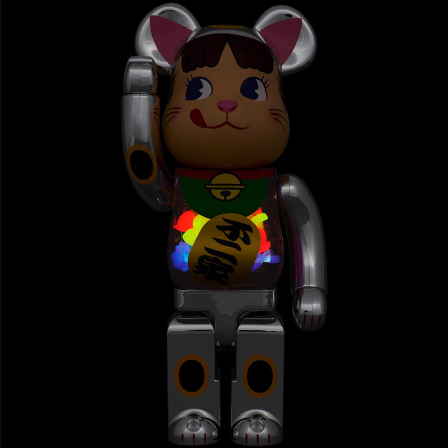 BE@RBRICK 招き猫 ペコちゃん 銀メッキ 蓄光ミルキー入り 100％ & 400％ | MEDICOM TOY | 02