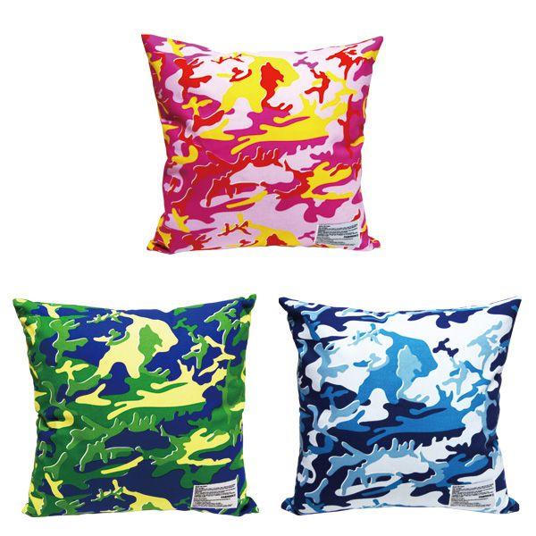 FABRICK(R) ANDY WARHOL - ANDY WARHOL CAMOFLAGE SUQUARE CUSHION COVER+CUSHION CAMO （PINK / GREEN / BLUE） | MEDICOM TOY