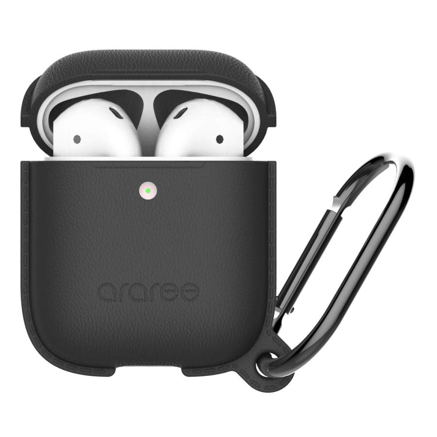 【araree】 AirPods2 ケース カラビナ リング 付 耐衝撃 レザー テイスト シリコン カバー 衝撃 吸収 傷防止 落下防止 保護 アク | 