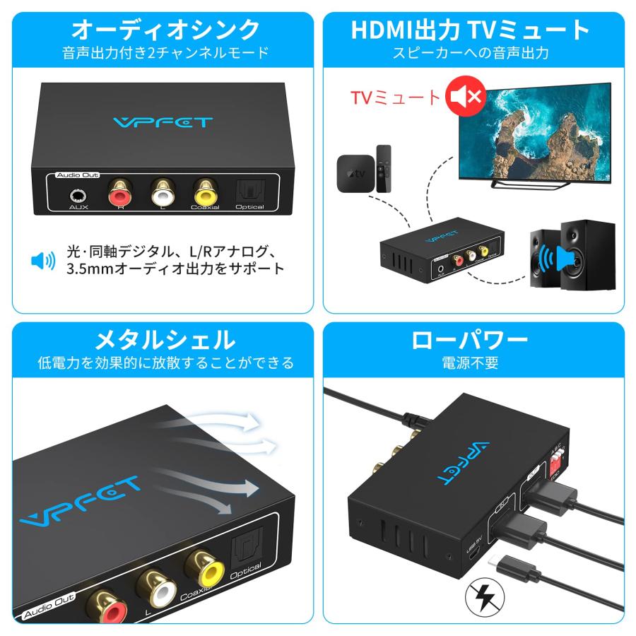 4種類出力端子 同時出力】4K HDMI 音声分離 HD808 オーディオ 4種類出力端子 同時出力】4K HDMI 音声分離 HD808 オーディオ