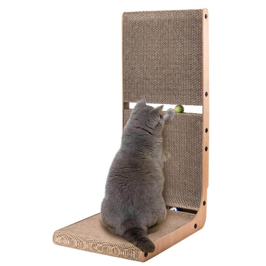 AUSCAT 猫 爪研ぎ 段ボール ガリガリウォール L字型猫 つめとぎ おもちゃボール付き 縦型 H69cm | 