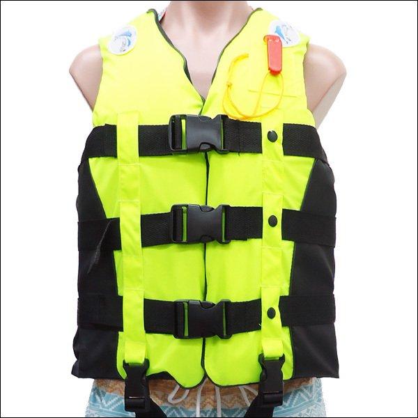 笛付 ライフジャケット【M】救命胴衣 フローティングベスト 蛍光色 黄