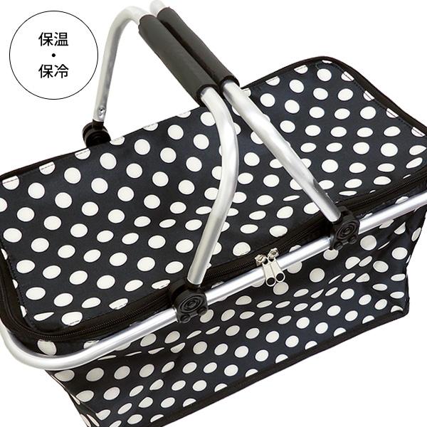 保冷 保温 エコバッグ 折りたたみ式 大容量 バスケット 買い物かご 水玉ブラック【03】 |  | 04
