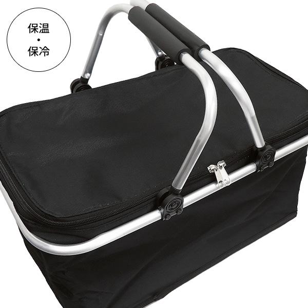 保冷 保温 エコバッグ 折りたたみ式 大容量 バスケット 買い物かご 無地ブラック【07】 |  | 04