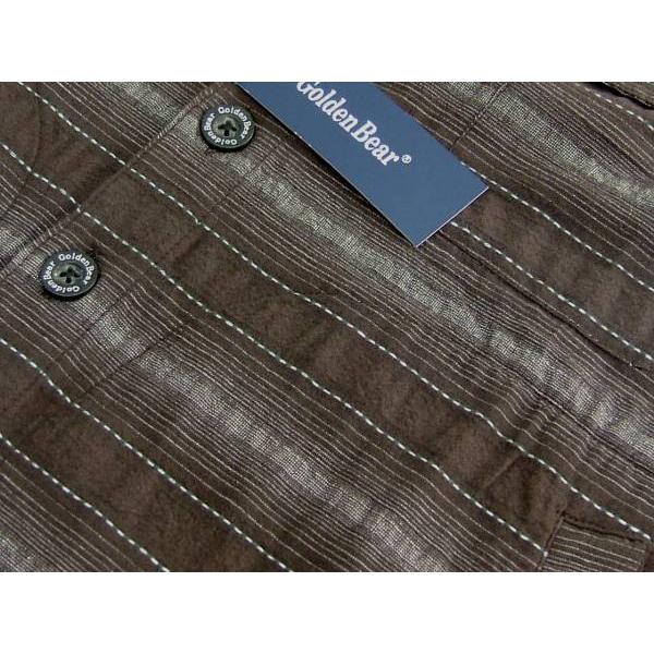 ゴールデンベア Golden Bear メンズ L ベスト 麻混 ボーダー ブラウン 283 | Golden Bear | 01