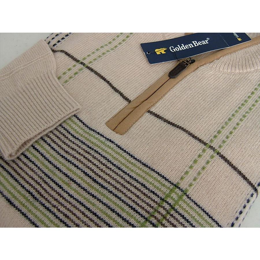 ゴールデンベア Golden Bear メンズ LL セーター ハイネック ハーフジップ ベージュ チェック 716 | Golden Bear | 01
