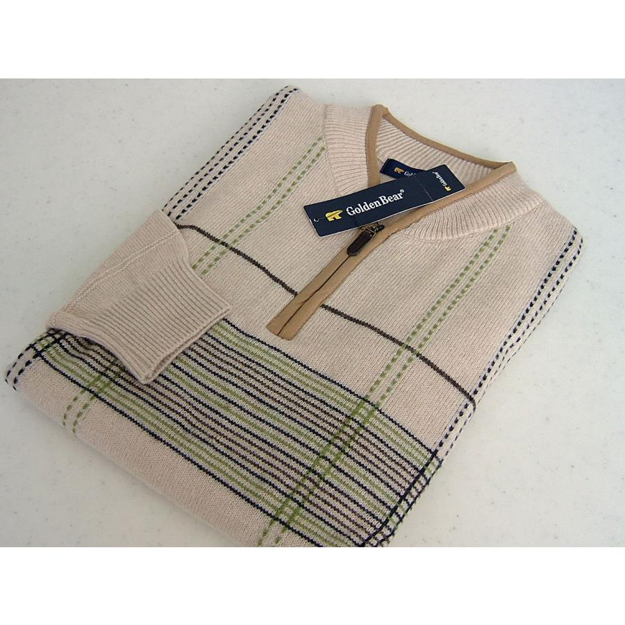ゴールデンベア Golden Bear メンズ LL セーター ハイネック ハーフジップ ベージュ チェック 716 | Golden Bear | 02
