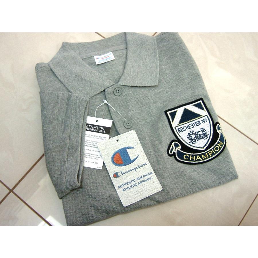 チャンピオン Champion メンズ L ポロシャツ 半袖 グレー 創業エンブレム 送料無料 | Champion | 01