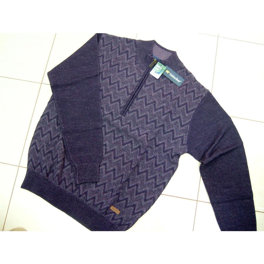 ゴールデンベア Golden Bear メンズ L セーター ハイネック ハーフジップ 日本製 パープル 742 | Golden Bear