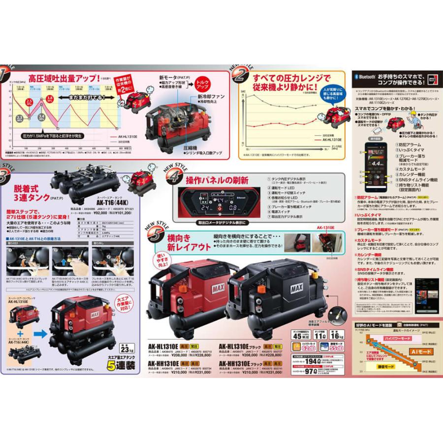 2年保証付! 送料無料! マックス AK-HH1310E 高圧専用 高圧取出口4個付き エアコンプレッサー  ブラック｜prokanamonomagaki｜03