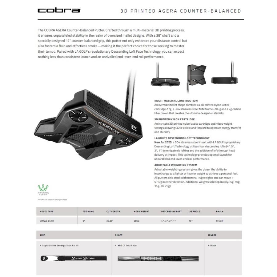 レフティモデル Cobra Golf 2024 Agera 3D Printed Putter コブラゴルフ アゲラ 3D プリンテッド パター COBRA（コブラ） (レフティモデル) Cobra Golf 2024 Agera Counter