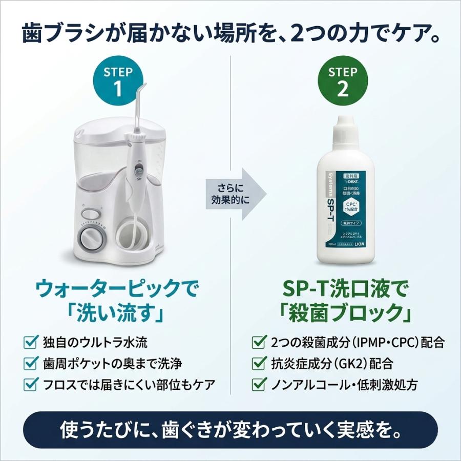 ウォーターピック ウルトラ WP-120J ライオン SP-T 洗口液 セット 歯周ケア 歯間洗浄 歯科専売 口腔洗浄器の画像