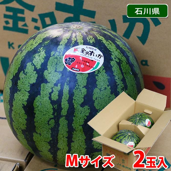石川県産 金沢すいか 秀品 Mサイズ 2玉入り （箱） 国産 すいか 2個
