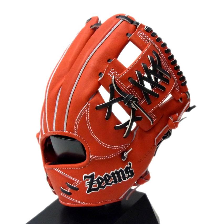 【限定商品】【湯もみ加工済み】 Zeems(ジームス)　一般硬式グラブ　三方親シリーズ　 内野手用（中） 右投げ用　Rオレンジ [ZEEMSロゴ]　SV-517CBH