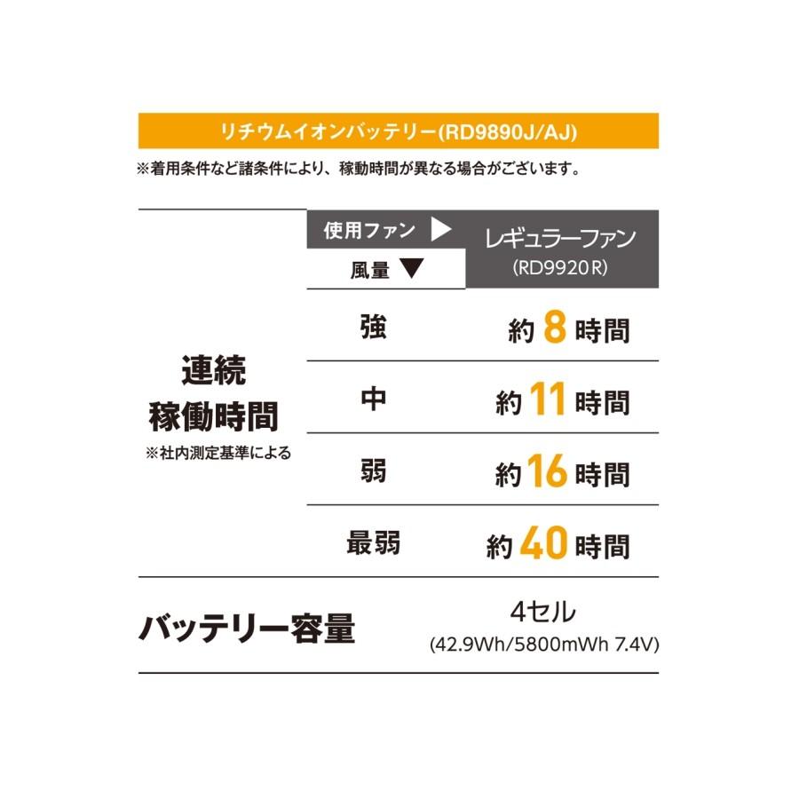空調服　バッテリー、ファンセット RD9920R RD9890 送料無料】エアーマッスル空調風神服バッテリー・ファンセット