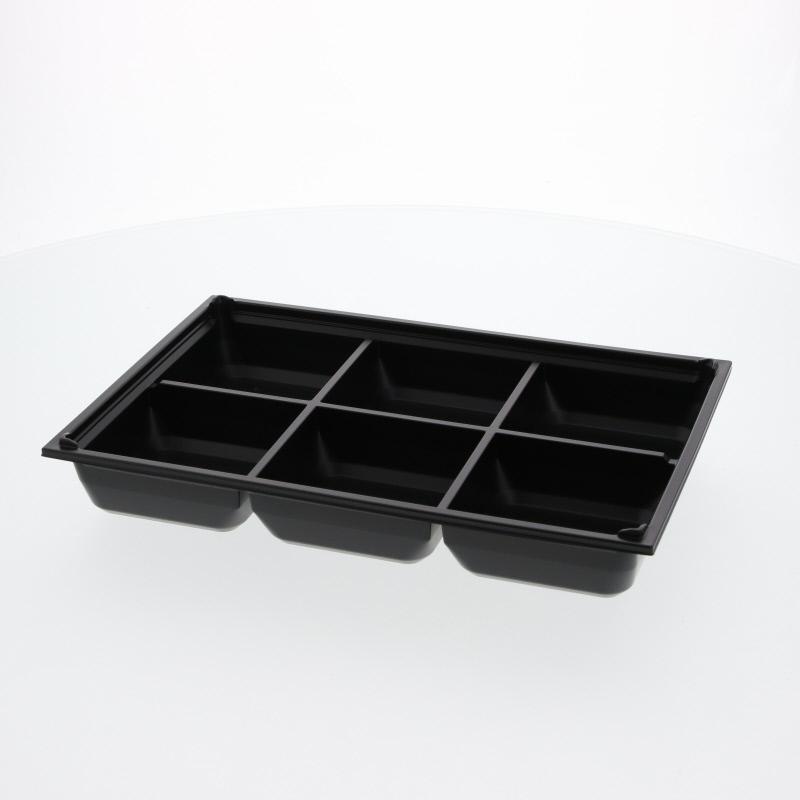 ☆爆買☆弁当 容器 底 25枚 ワン折重 90×60 J-6 黒 6仕切り アクタ