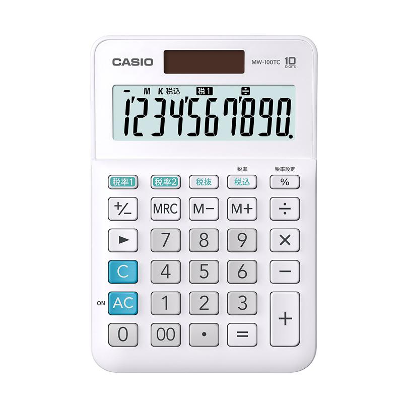 CASIO W税率 電卓 1台 ミニジャストタイプ 10桁白 MW-100TC-WE-N CASIO W税率 電卓 1台 ミニジャストタイプ 10桁白 MW-100TC-WE-N