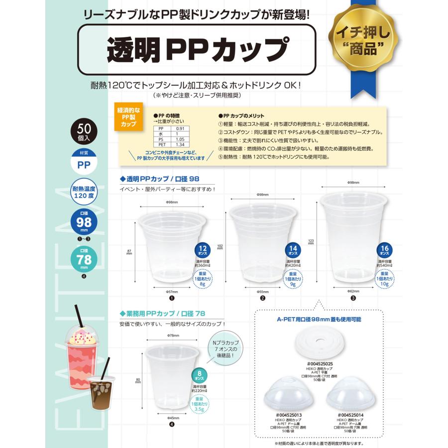 HEIKO（ヘイコー） プラカップ 透明 PPカップ 8オンス 口径78 50個