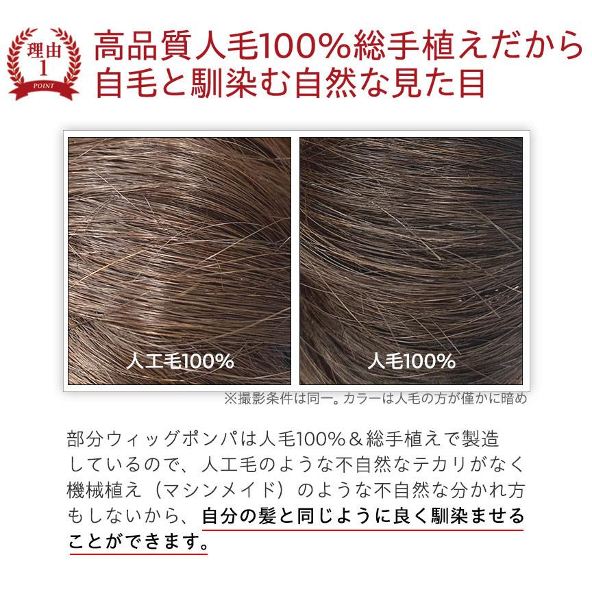 部分ウィッグ 頭頂部 人毛 100% 自然 トップピース 女性 ショート