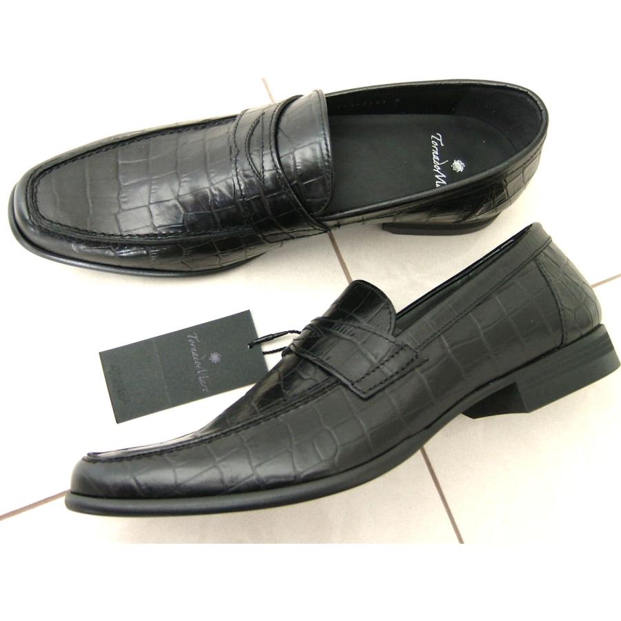 トルネードマート シューズ S レザー 本革 黒 クロコエンボス ローファー 新品 7108 | TORNADO MART | 01