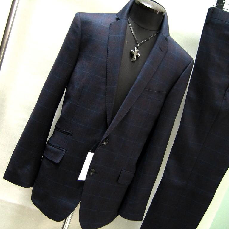 ハイストリート L スーツ イタリア CERRUTI チェック ネイビー サンプル 164の画像