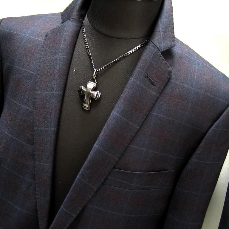 ハイストリート L スーツ イタリア CERRUTI チェック ネイビー サンプル 164の画像