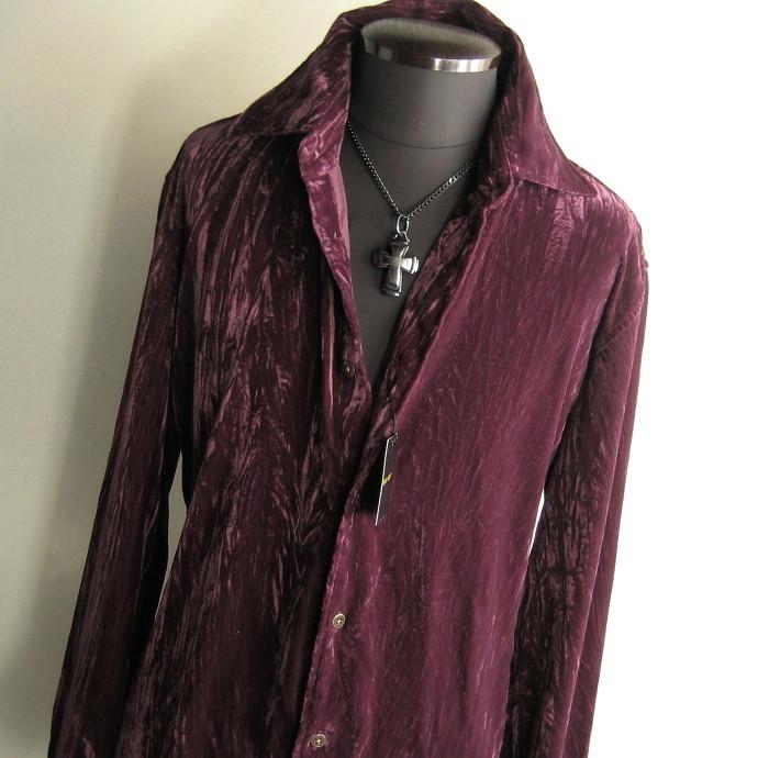1.7万 新品 L ハイストリート クラッシュストライプベロアシャツ長袖 ボルドー サンプル 送料無料 356 | HIGH STREET