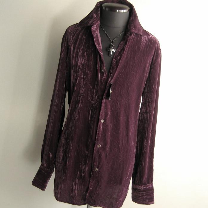 1.7万 新品 L ハイストリート クラッシュストライプベロアシャツ長袖 ボルドー サンプル 送料無料 356 | HIGH STREET | 01