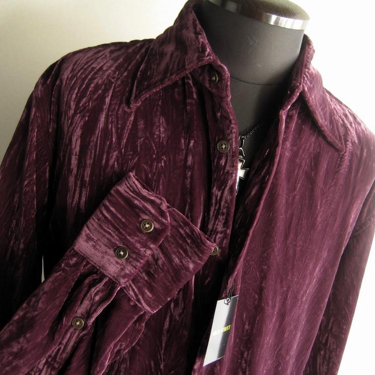 1.7万 新品 L ハイストリート クラッシュストライプベロアシャツ長袖 ボルドー サンプル 送料無料 356 | HIGH STREET | 02