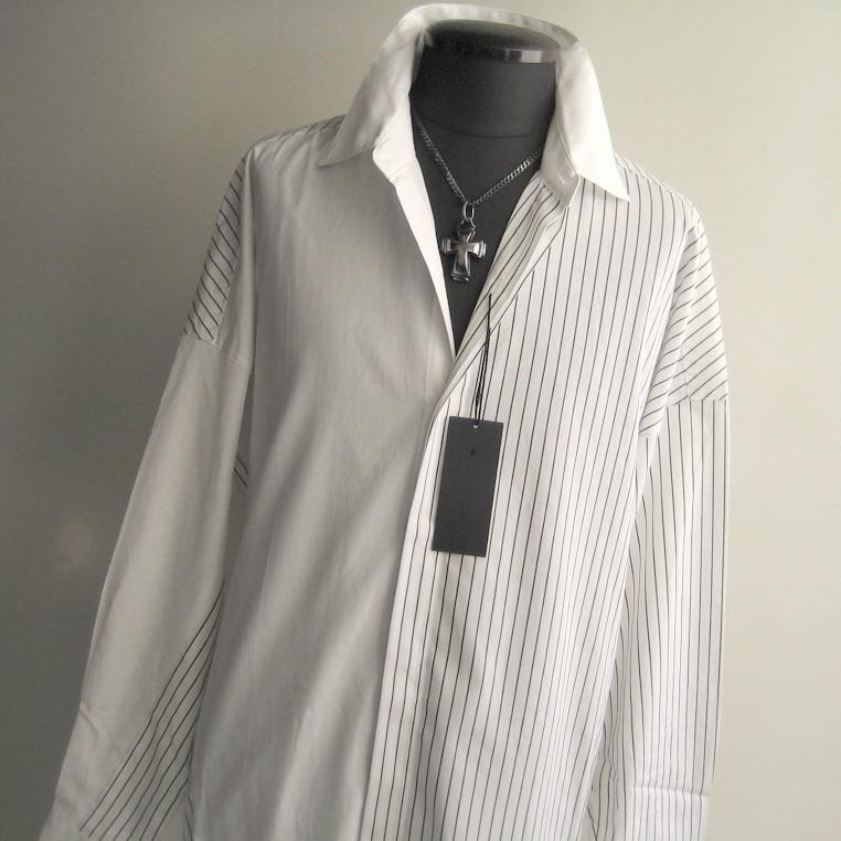 2.2万 新品 L トルネードマート ストライプオーバーシャツコート長袖 ホワイト 送料無料 サンプル 382 | TORNADO MART