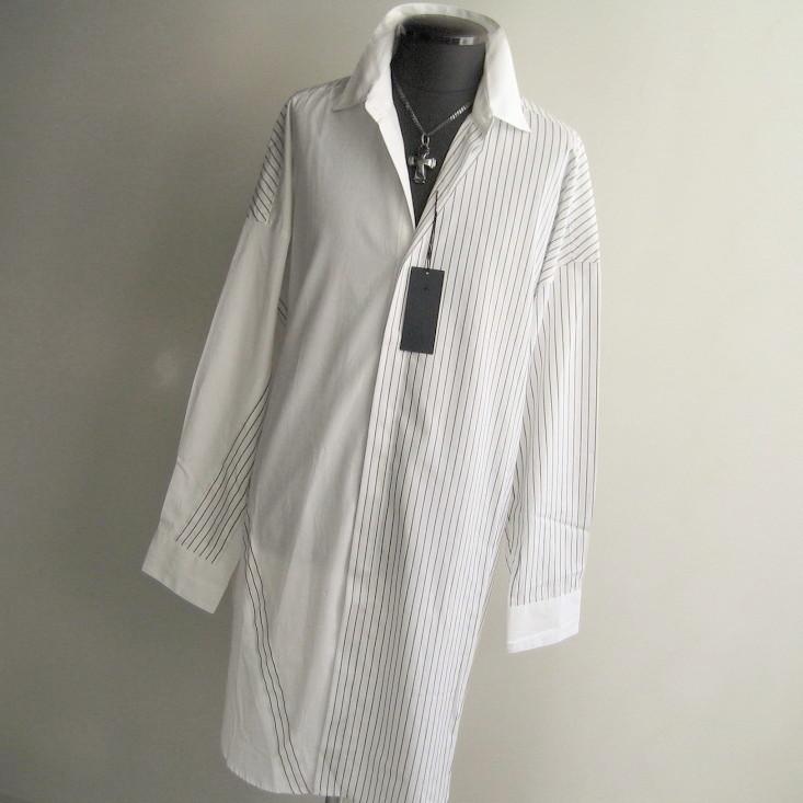 2.2万 新品 L トルネードマート ストライプオーバーシャツコート長袖 ホワイト 送料無料 サンプル 382 | TORNADO MART | 01