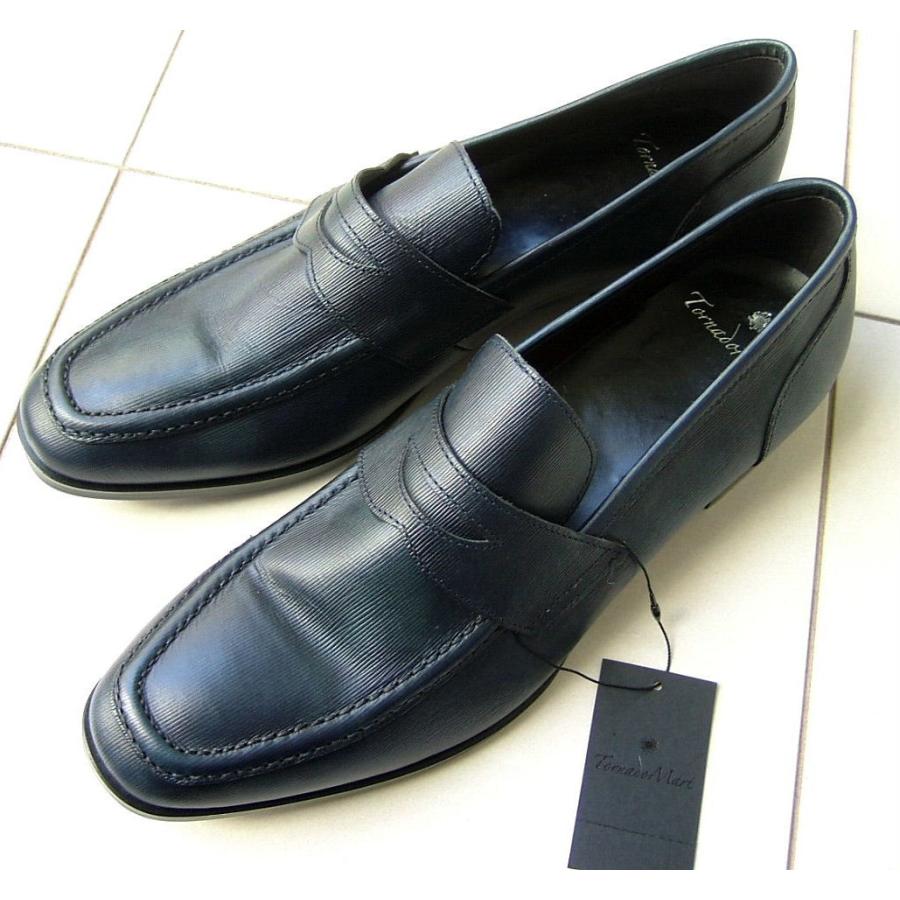 お得 皮革レザー レザー L シューズ トルネードマート ネイビー 新品 コインローファー シューズ