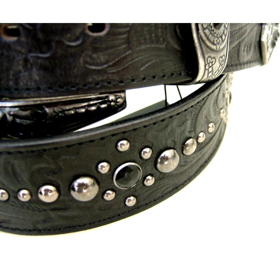 TORNADO MART ブラックレザーベルト ストーン スタッズ TORNADO MART トルネードマート 黒輝石 スタッズ ベルト 白